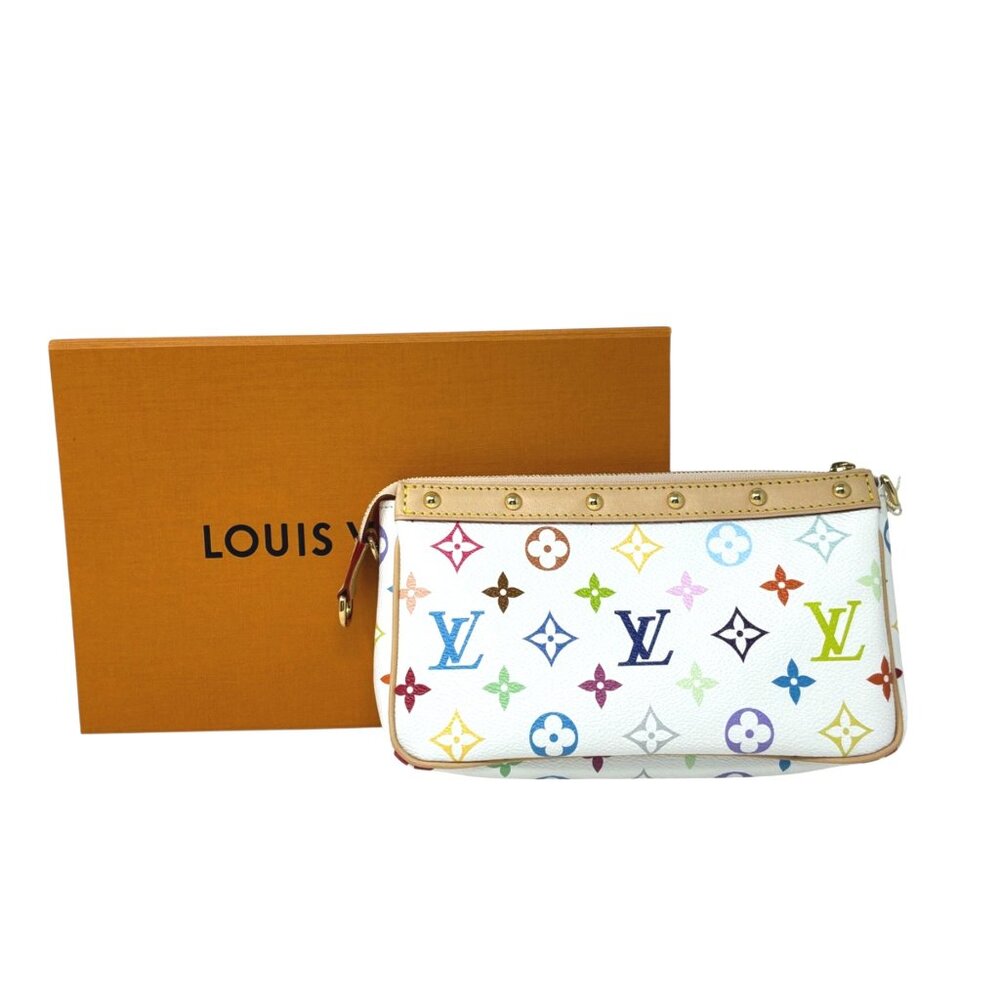 LOUIS VUITTON x Takashi Murakami White Multi Color Coated Canvas Pochette Access
